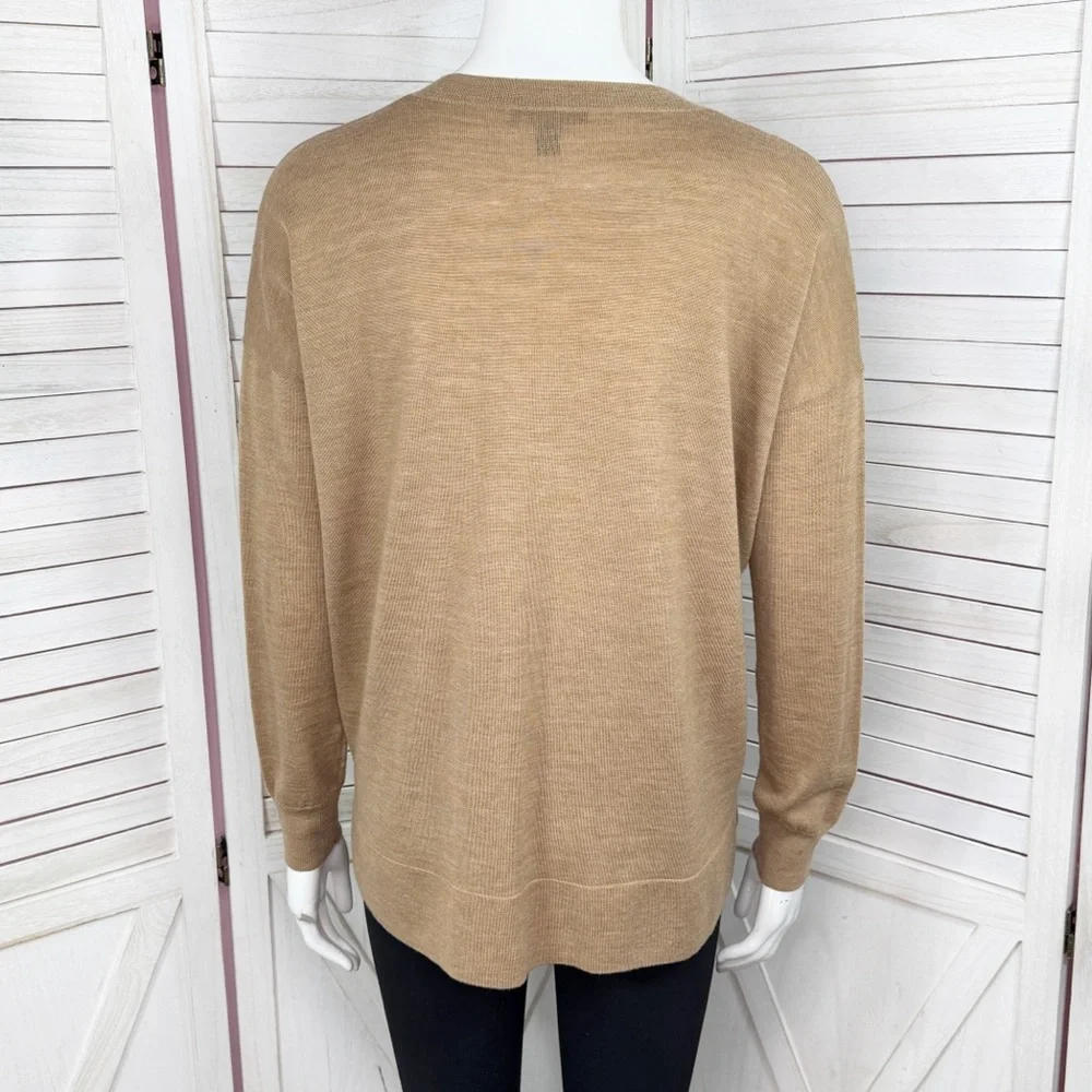 J. Crew Merino Wool V Neck Boyfriend‎ Sweater Carmel Tan XS